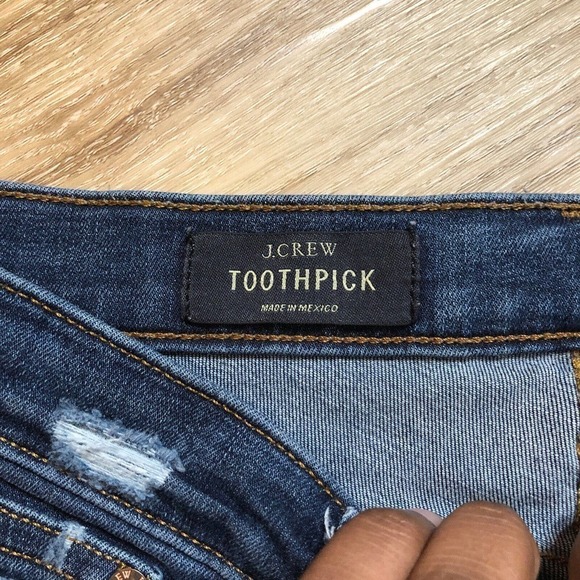 J Crew Toothpick Jeans Women's Size 28 Dark Wash Distressed Tore Patch - Picture 4 of 8